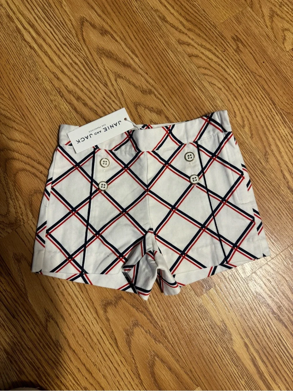 Janie and Jack White Shorts with Navy and Red Plaid